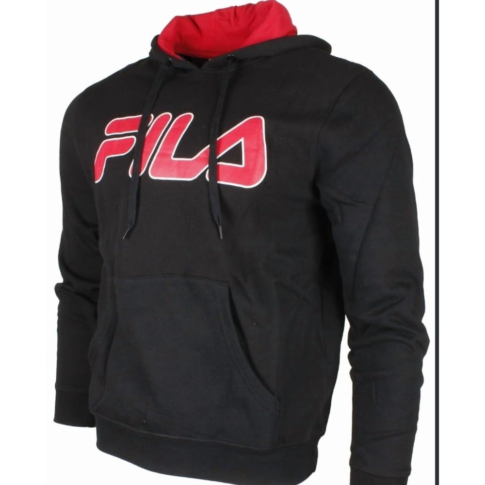Fila Sport Mens Hoodie Black Red Colorblock Logo Performance Sweatshirt Medium